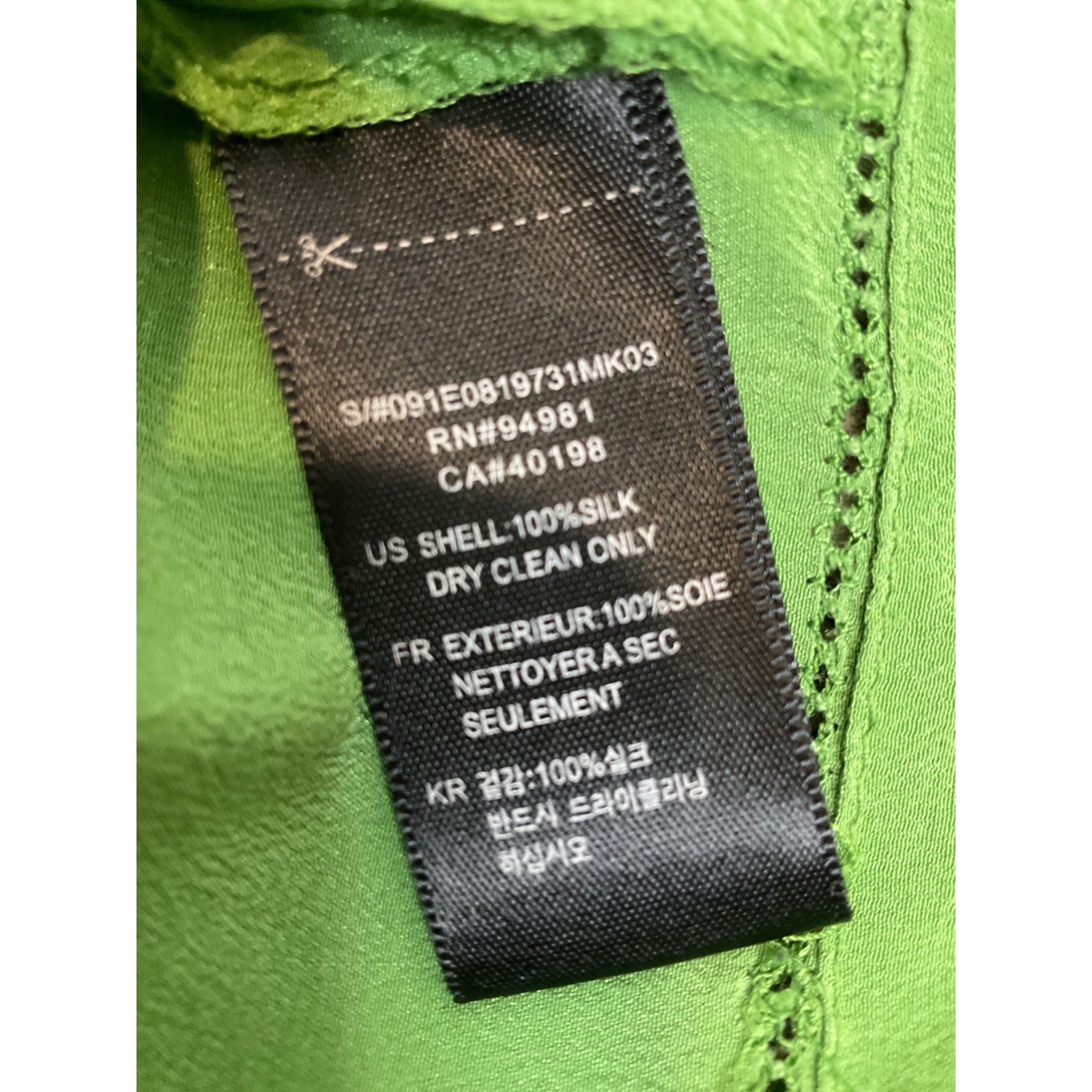 XXI 100% Silk Blouse Flutter Sleeve Baby Doll Kelly Green Boho Y2K Vantage M