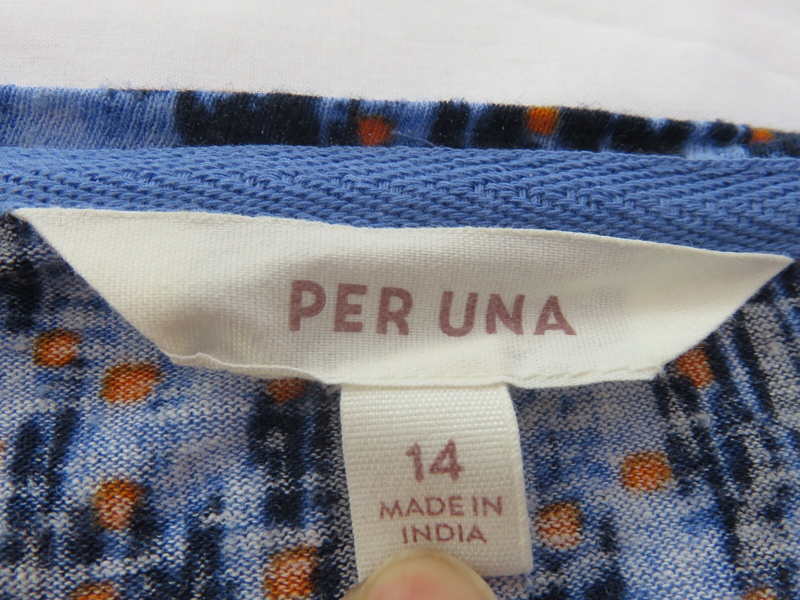 M&S PER UNA FAB BLUES IKAT ISH & ORANGE DOTS PATTERN 30% LINEN BLEND TOP UK 14
