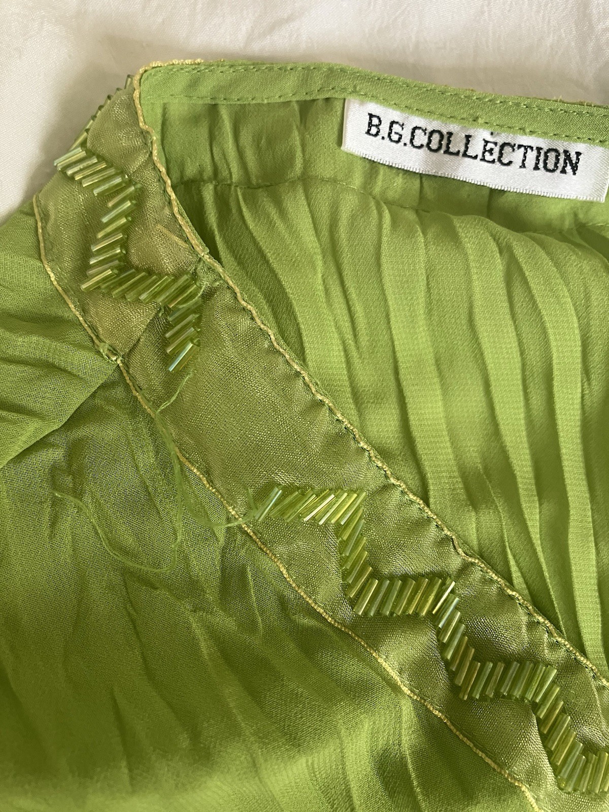 B. G. Collection Beaded Fringe Crinkled Top Size S Peter Pan Boho Whimsy Y2K