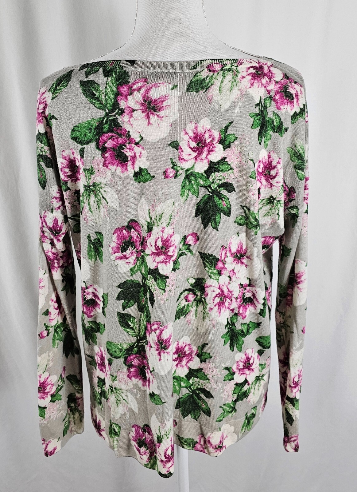 Joie Womens Pullover Top Gray Pinks Green Floral Viscose Wool Nylon Medium