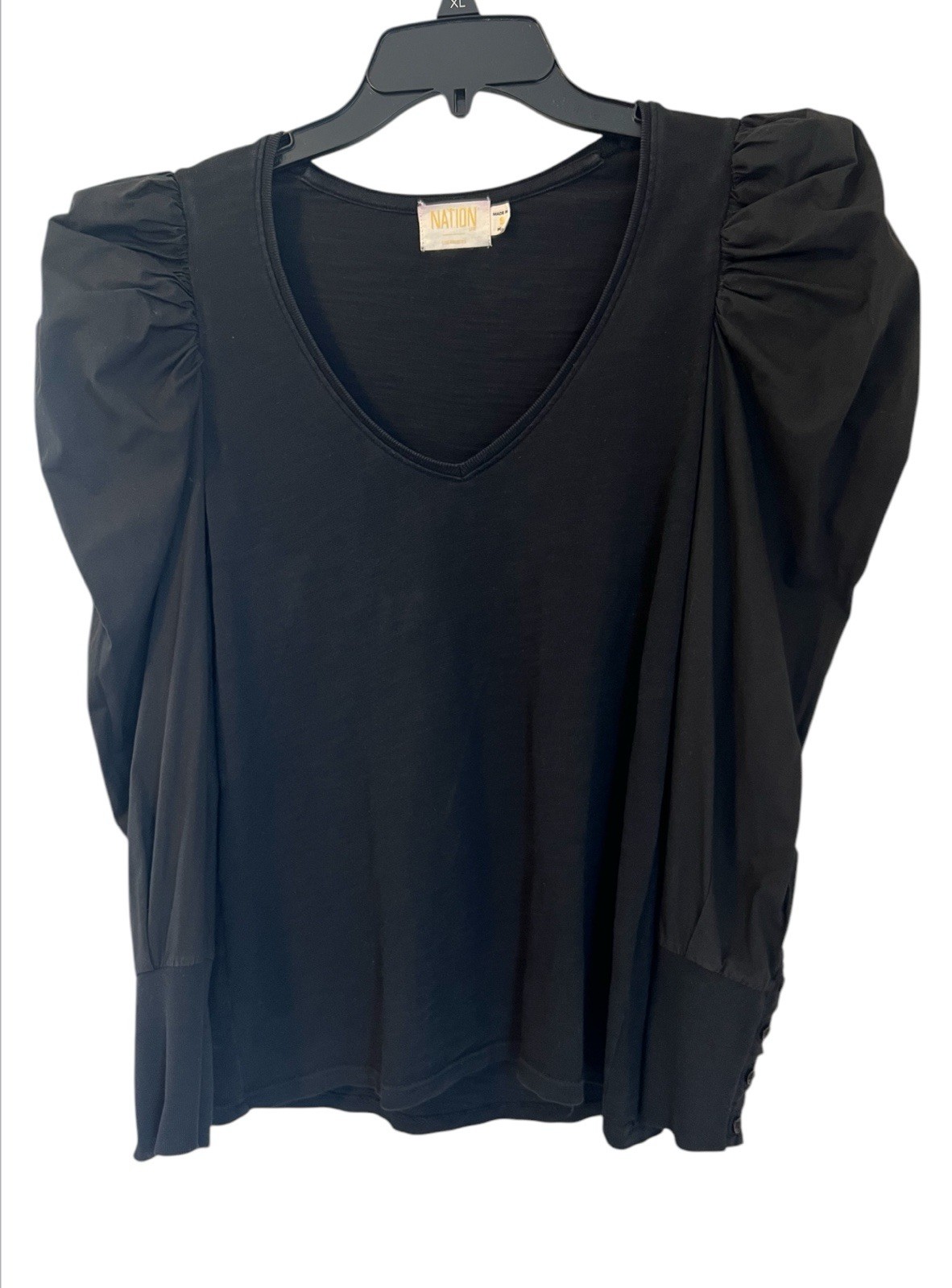 Nation LTD Jenna Cuffed Combo Tee Women’s Size S Jet Black Slub Long Sleeve Peru
