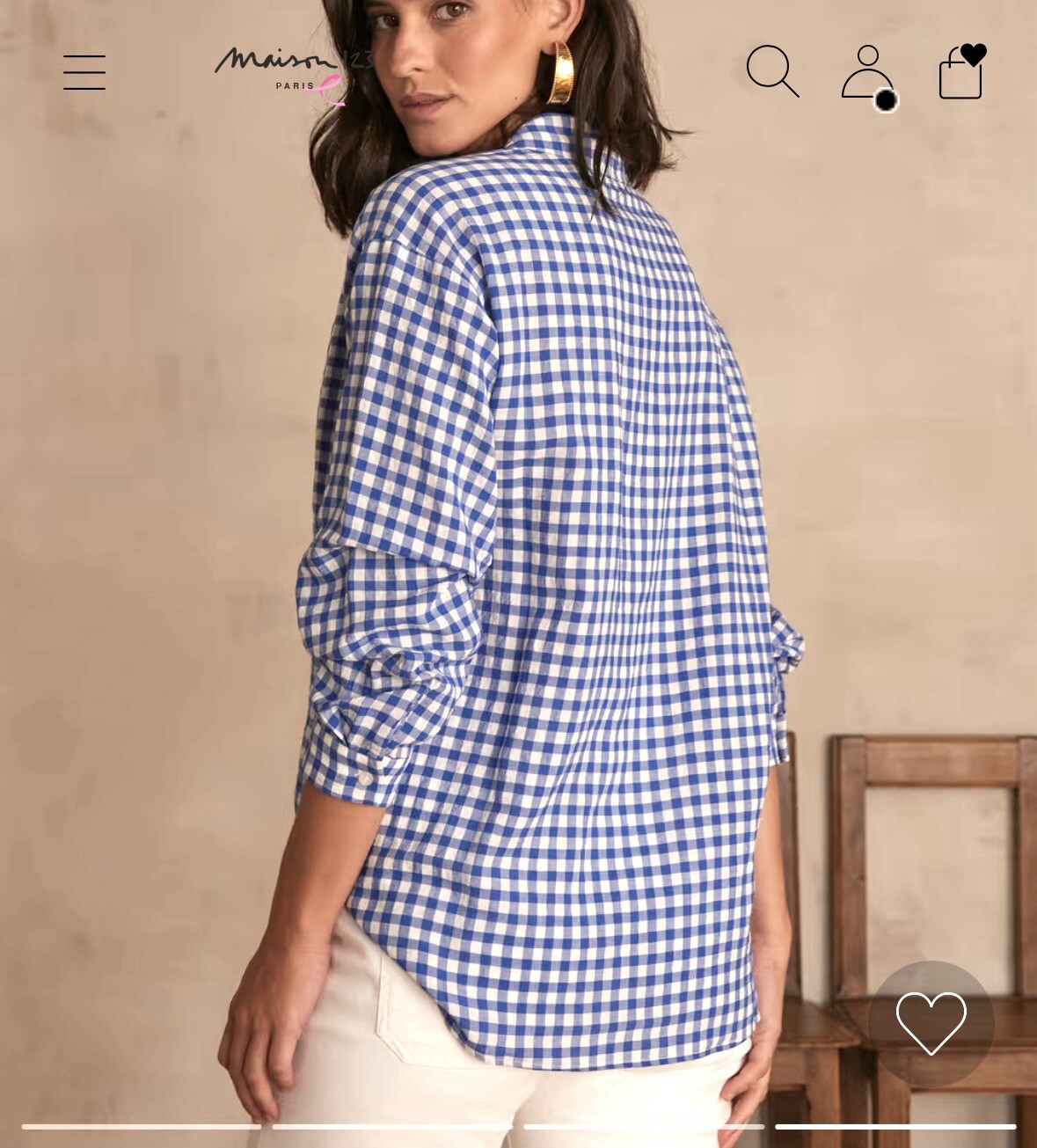 ANTHROPOLOGIE MAISON 123 BARDOT GINGHAM CHECK SHIRT S PREPPY COASTAL ACADEMIA