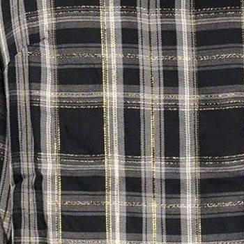 Denim & Co. Women’s Top Sz L Plaid Print Lurex Bias Trim Black A669774