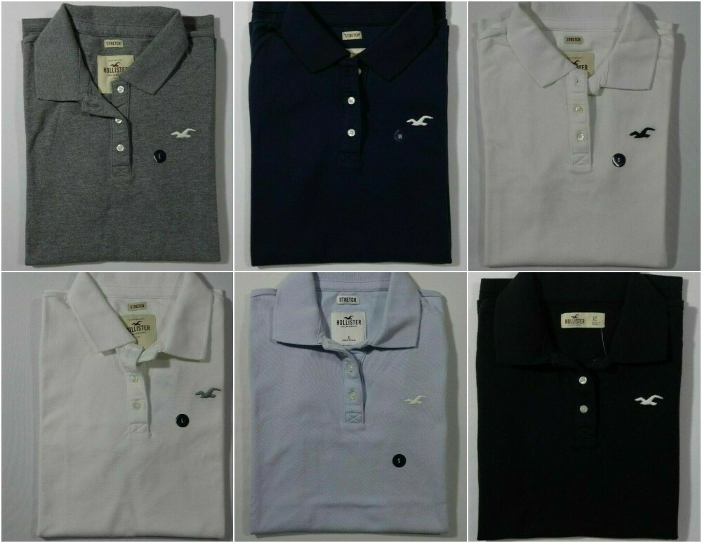 HOLLISTER HCO WOMENS SOLID STRETCH 3-BUTTON POLO SHIRT WITH LOGO XS S M L XL NEW