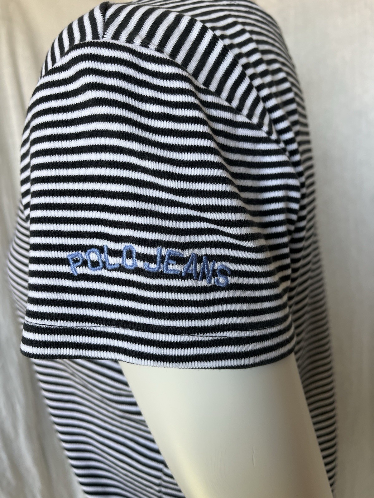 Vintage 90s Y2K Polo Jeans Classic Striped Tee Basic Cotton Top Womens M USA