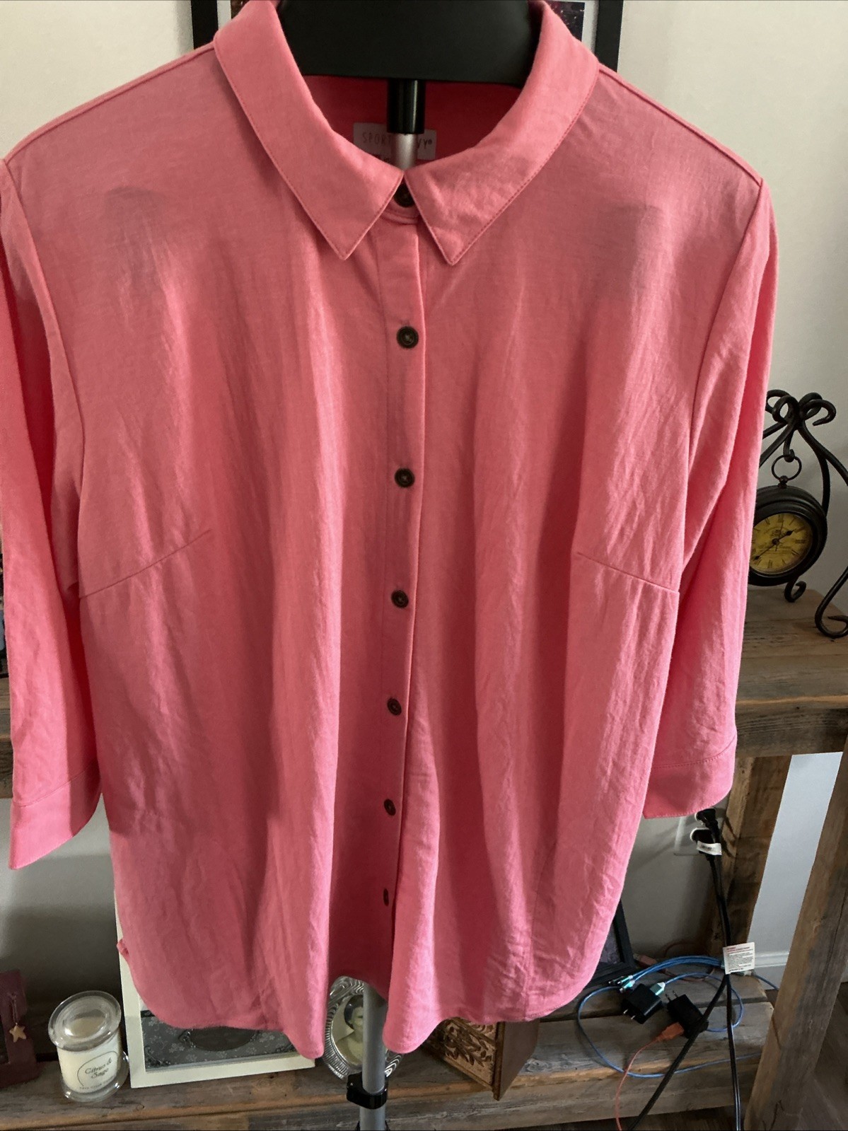 WOMENS SPORT SAVVY LARGE PETITE BUTTON FRONT TOP PEACH