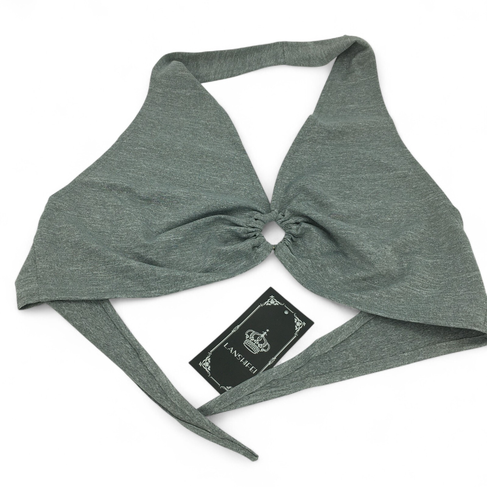 Lanshifei Gray Halter Top Bralette Unlined No Wire Size SMALL