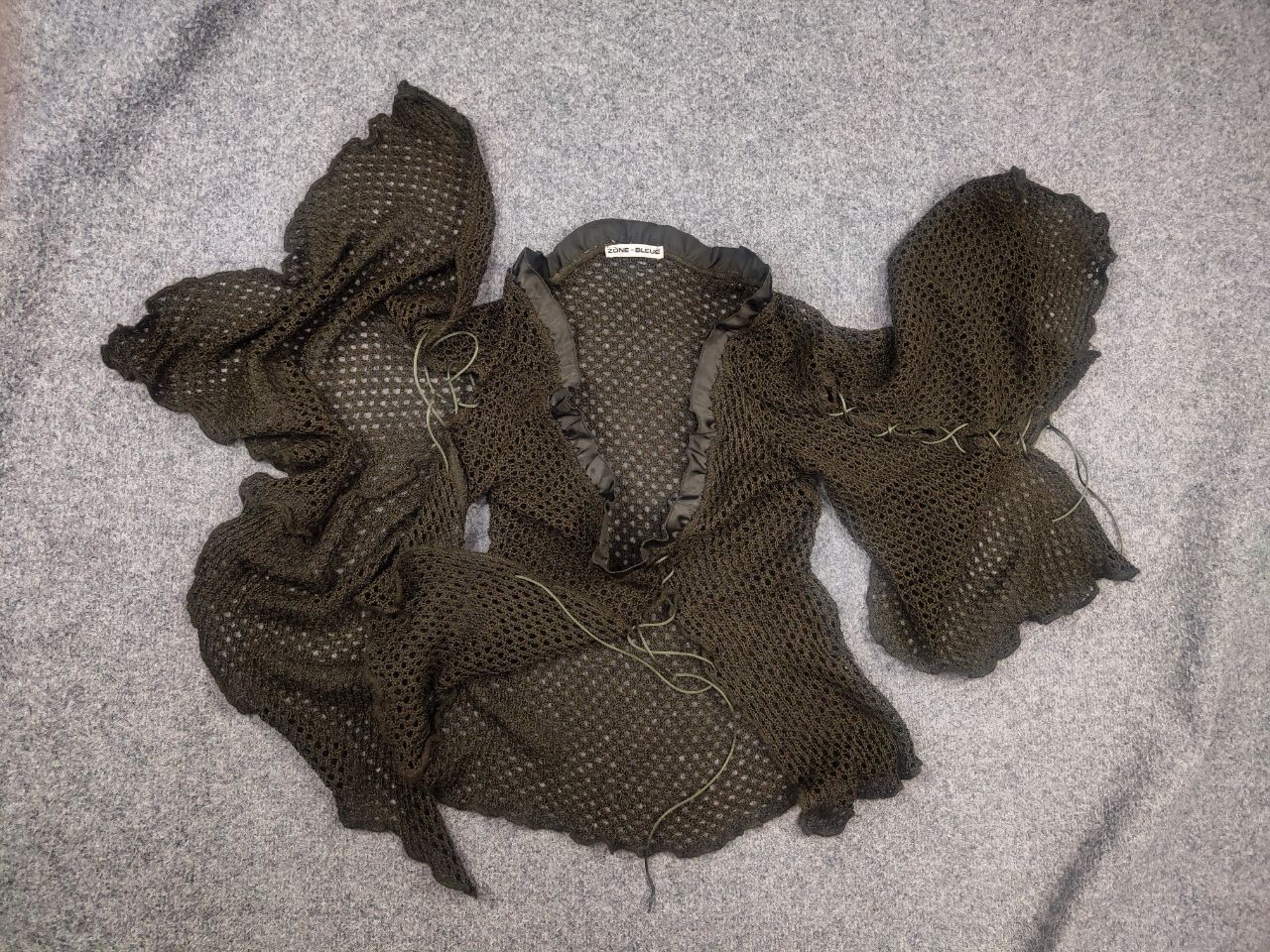Zone Bleue Paris vintage knit openwork cardigan top mesh ties wide sleeves Y2K