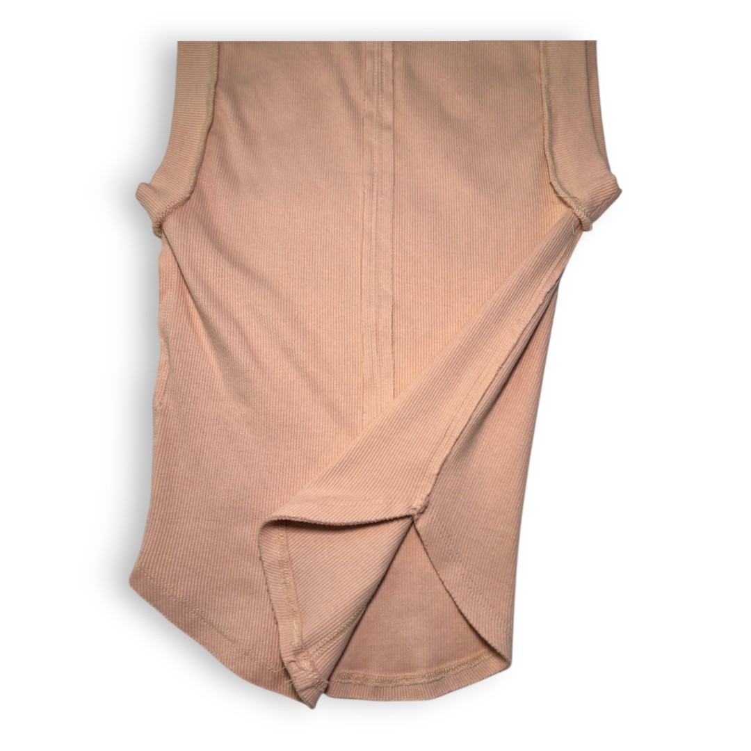 We The Free People Beige Kate Ribbed Tank Top Crew Neck Distressed Almond Tan XS