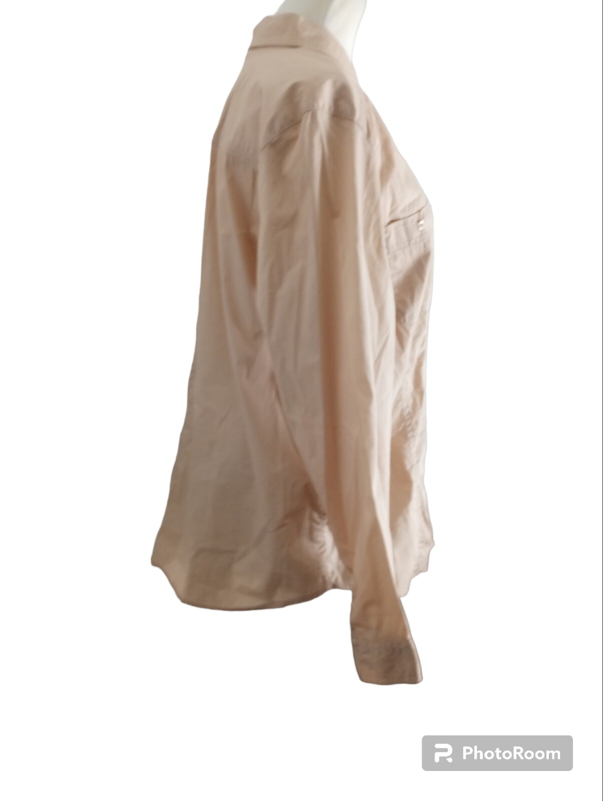 Chicos 2 Button Up Blouse Collared Shirt Long Tunic Pockets Front L Blush Tan