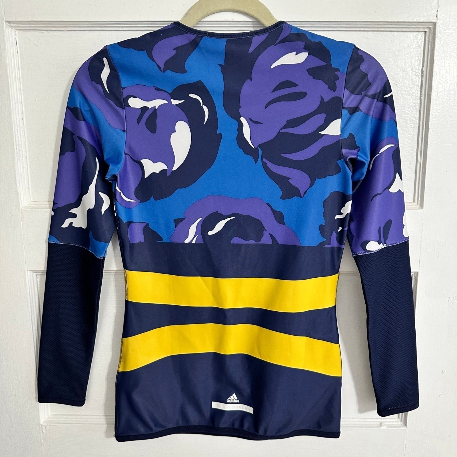 Adidas by Stella McCartney Rash Guard Swim Top Small Navy Blue Yellow Surf Style