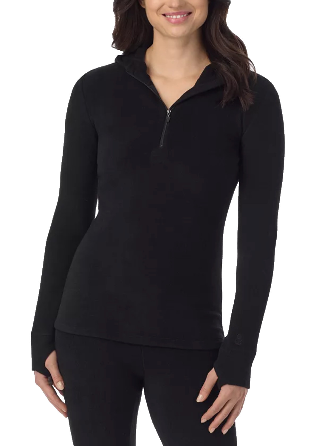 CUDDL DUDS Fleece Wear Long Sleeve Half Zip Hoodie sz M Medium (10-12) Black
