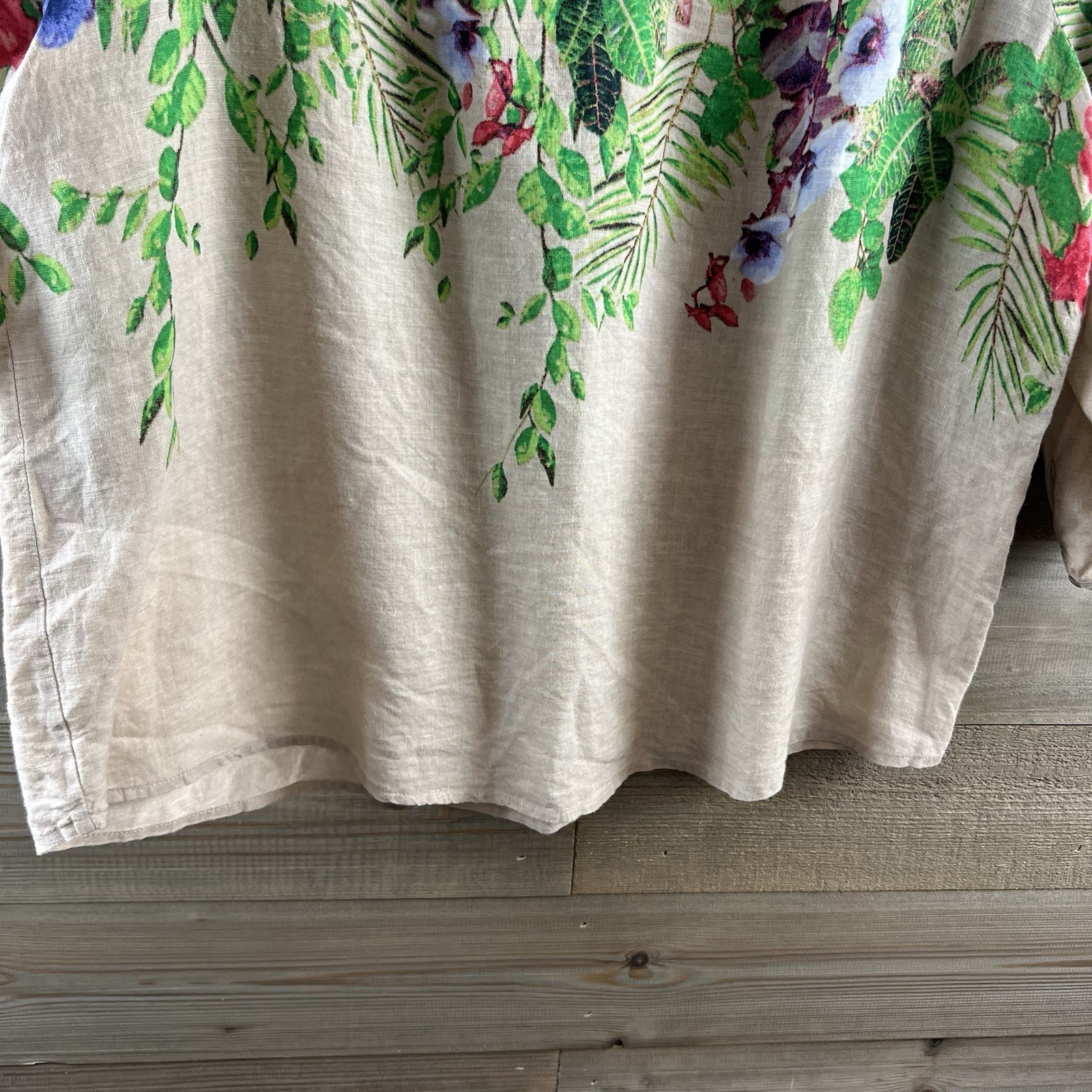 Chicos Womens Shirt Vibrant Floral Linen Pullover Beachy Coastal 3P XL Petite