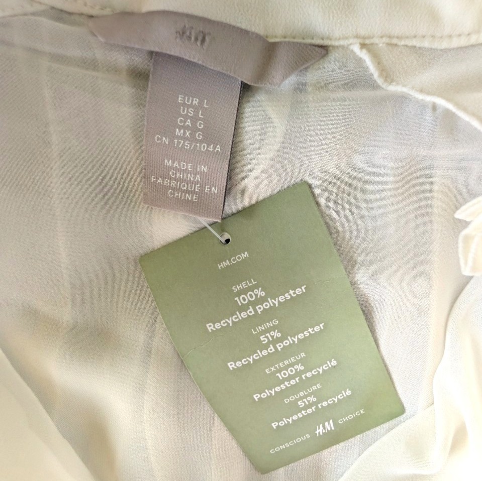 H & M Sz L Ivory Pleated A-Line Tie Stand-Up Collar Sleeveles Lined Blouse NWT