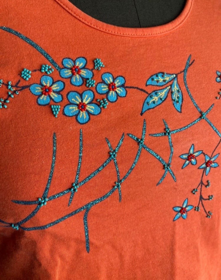 Rare Vintage Kenzo Jeans 90s beaded T-Shirt Authentic