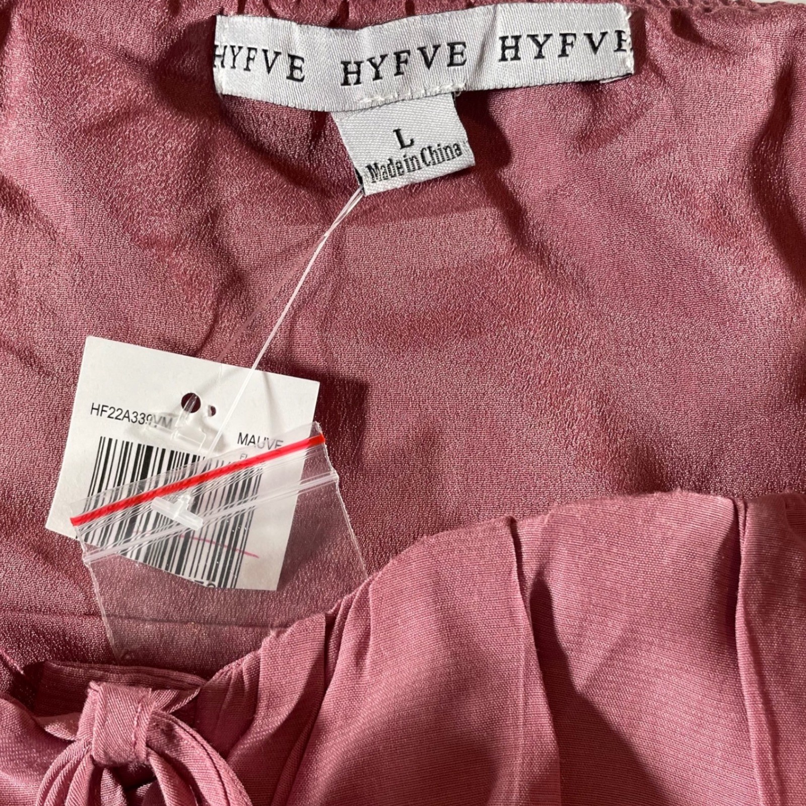 HYFVE Mauve Pink Ruched Bust Tie Front Ruffle Crop Top Long Sleeve Size L