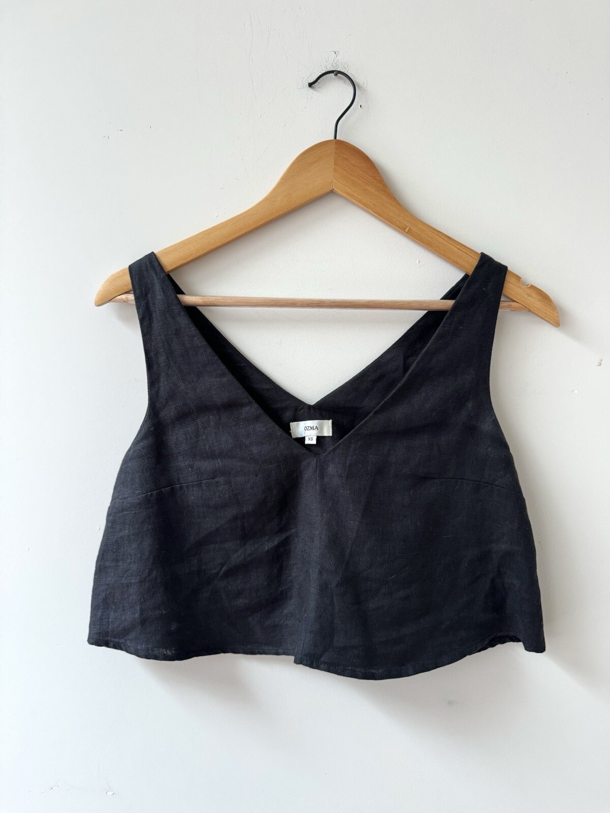Ozma Of California Crop Top 100% Linen Black Tank Blouse XS