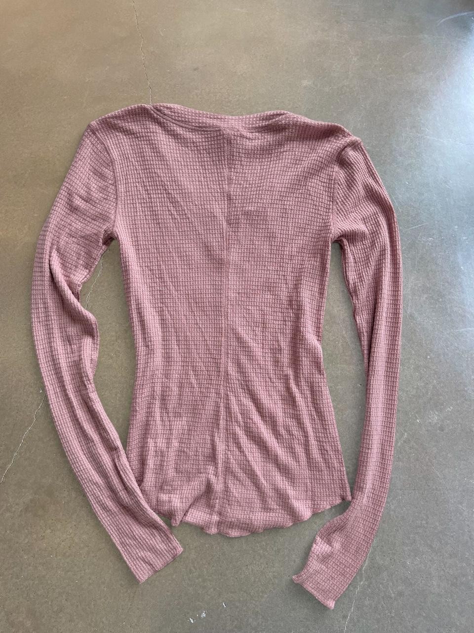 Free People Pink Waffle Knit Long Sleeve Thermal Henley Top Size M