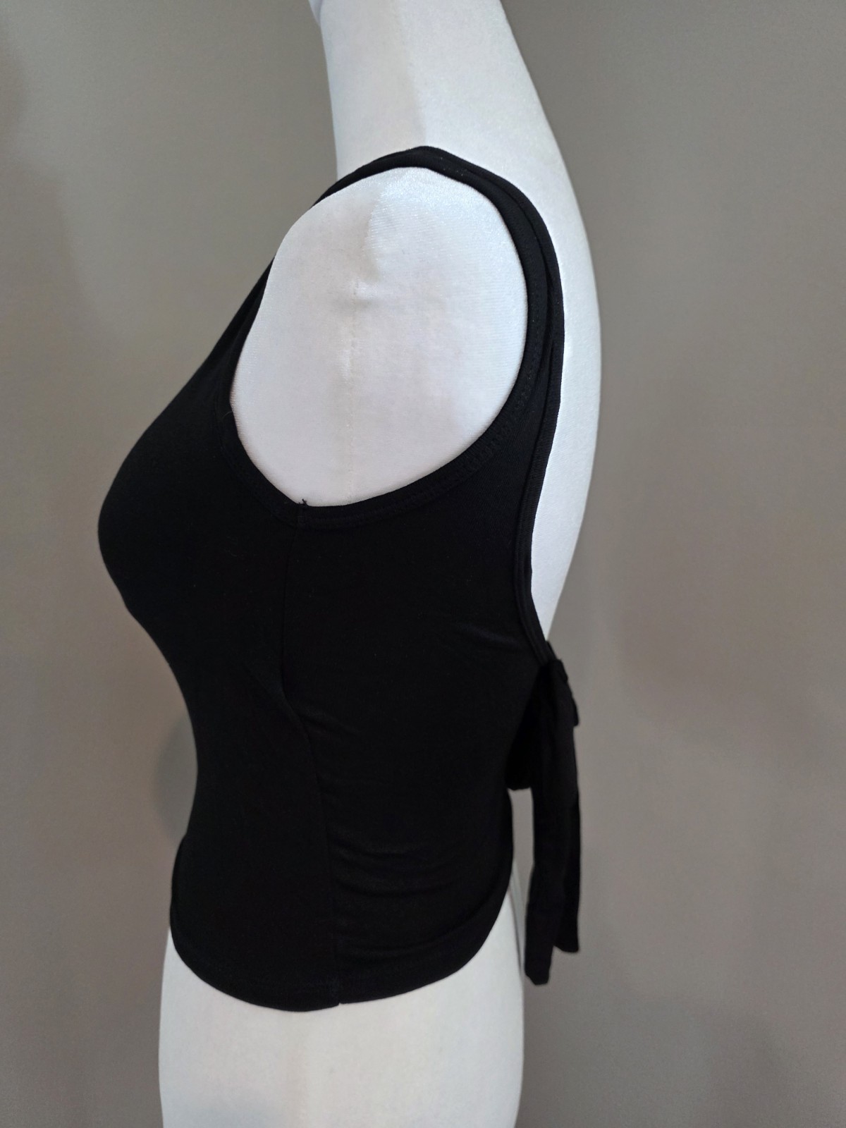 Brand New Black Tank Top With Built In Bra And Ribbon Detail, S/M