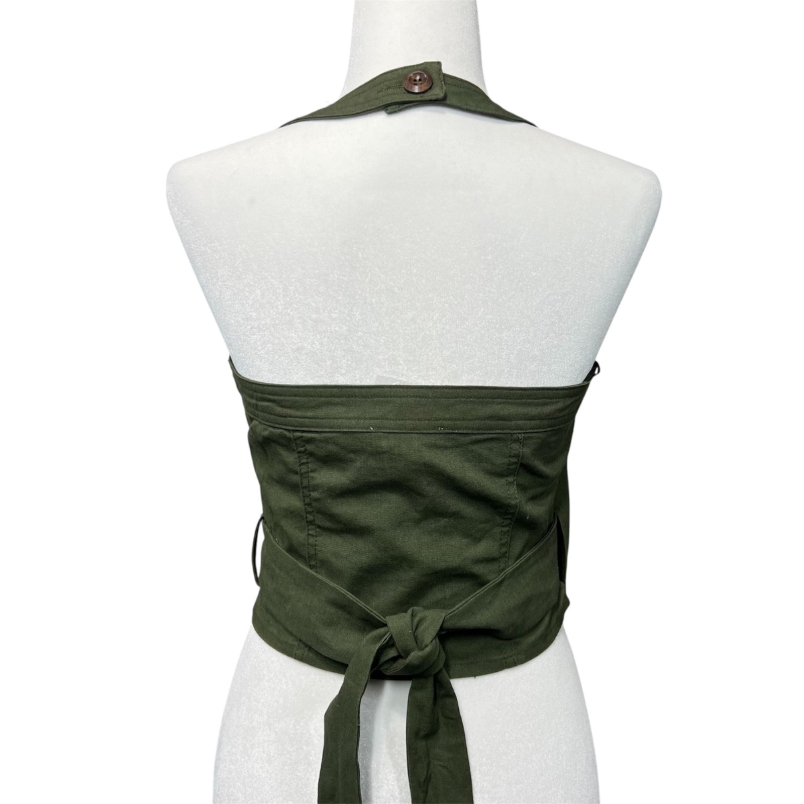 New Moon River Halter Top Small Army Green Asymmetric Linen Blend Festival Sexy