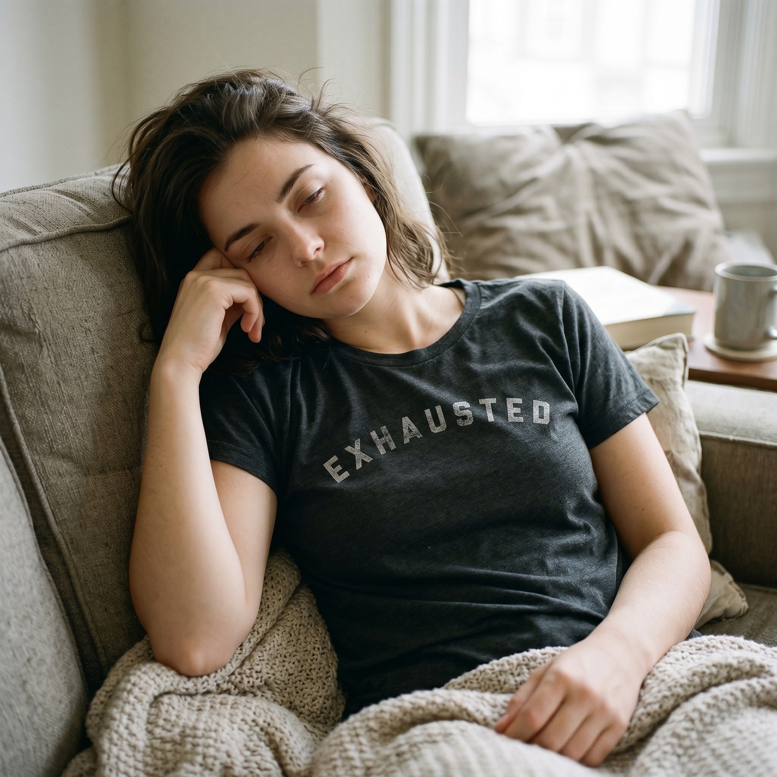 Womens Exhausted T Shirt Funny Tired Worn Out Graphic Novelty Parenting Tee