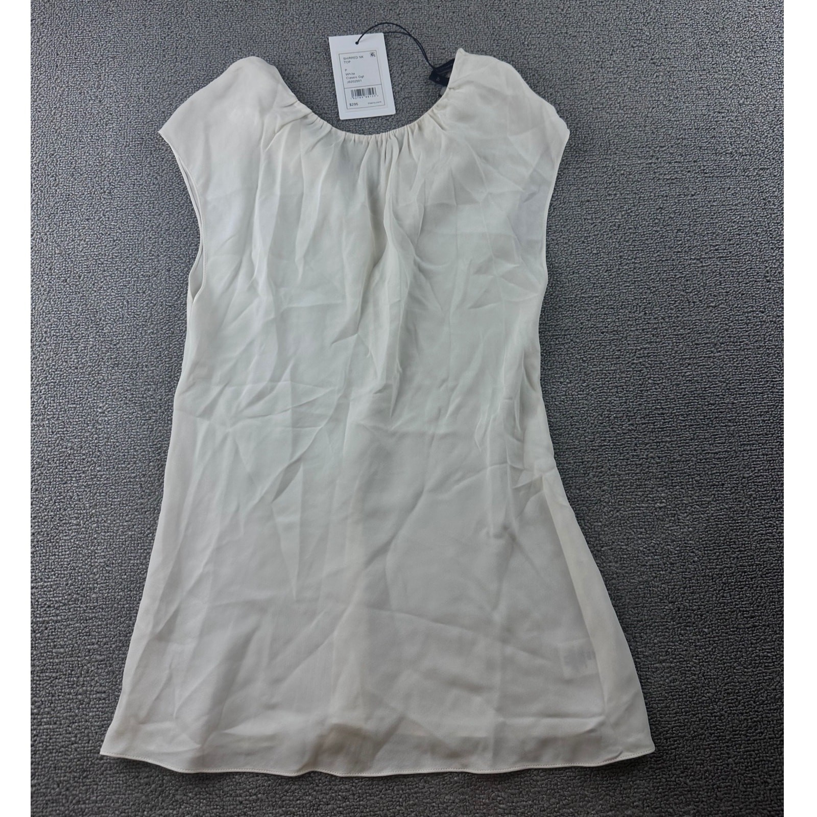 Theory Top Women P White Shirred Nk Silk Georgette Sleeveless Chic J0202501