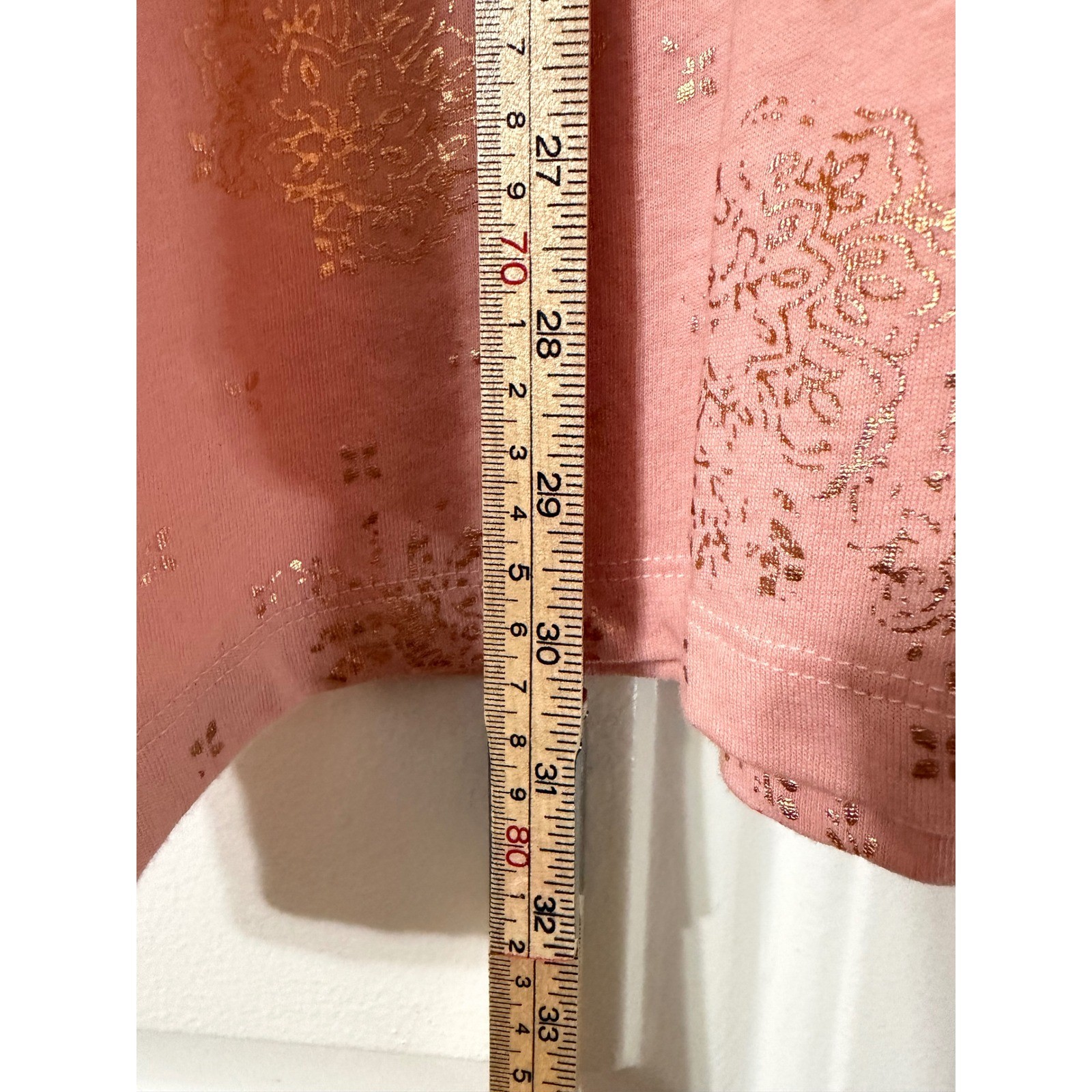 Catherines | V-Neck Short Sleeve Tee || 2X 22/24W || Pink Gold Foil Floral|