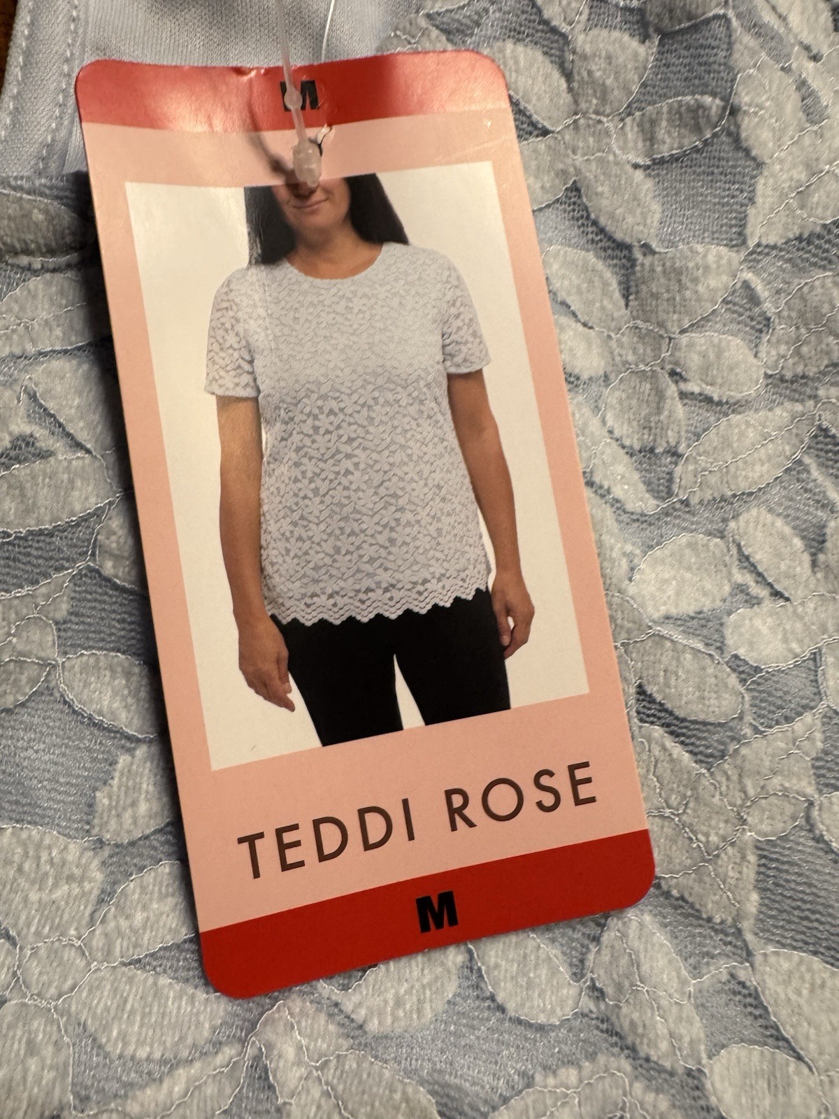 Teddi Rose Women’s Light blue Floral Lace Top Scallop Hem Blouse Sz M – NEW