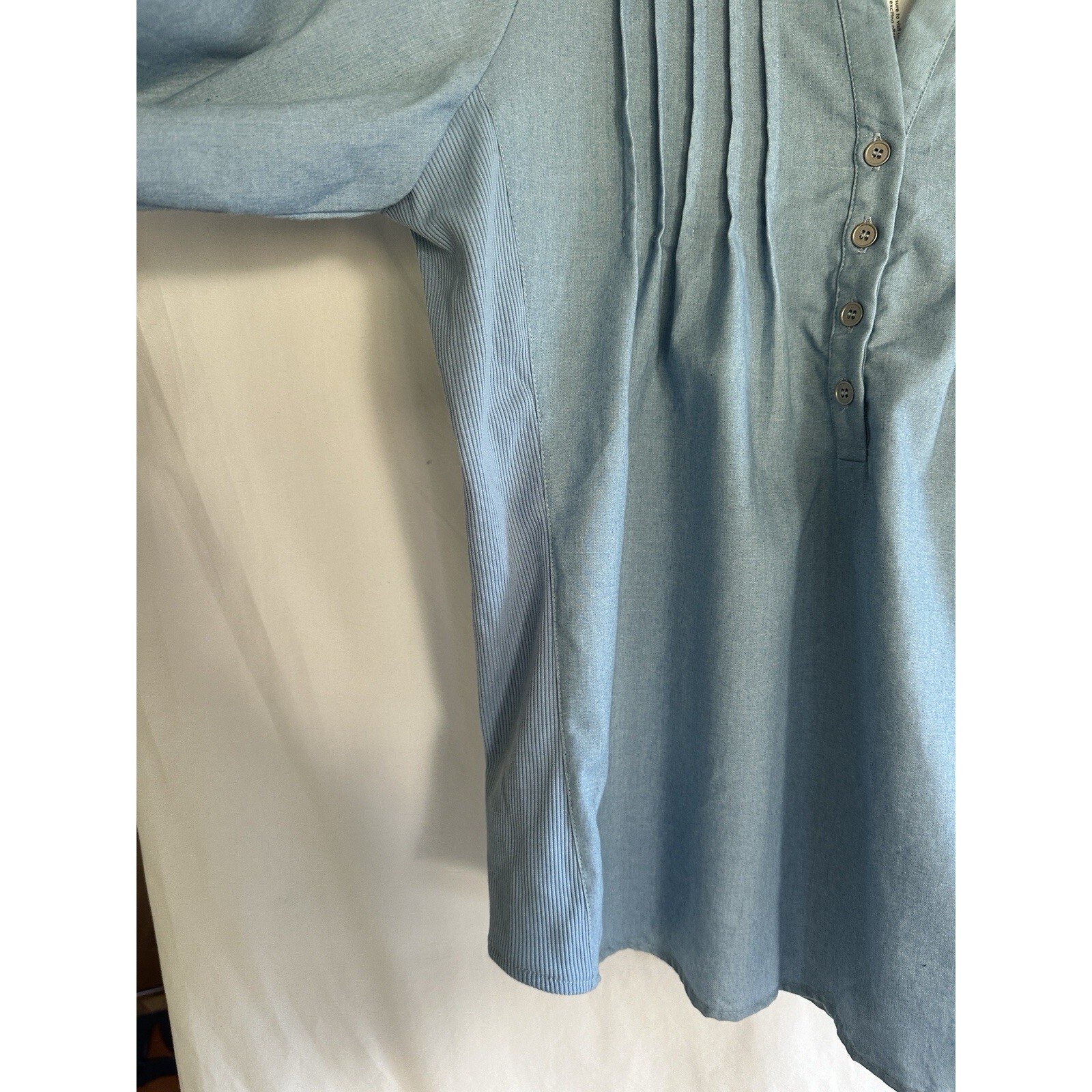 NY Collection New Women’s Size L Pleated Pullover Top Roll-Tab-Sleeve Light Blue