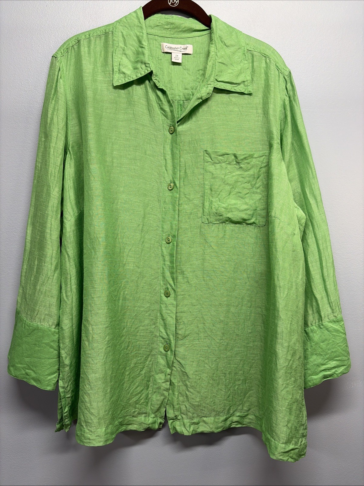 Coldwater Creek Blouse – Gorgeous Green Silk/Linen Blend Button-up – Size 2X