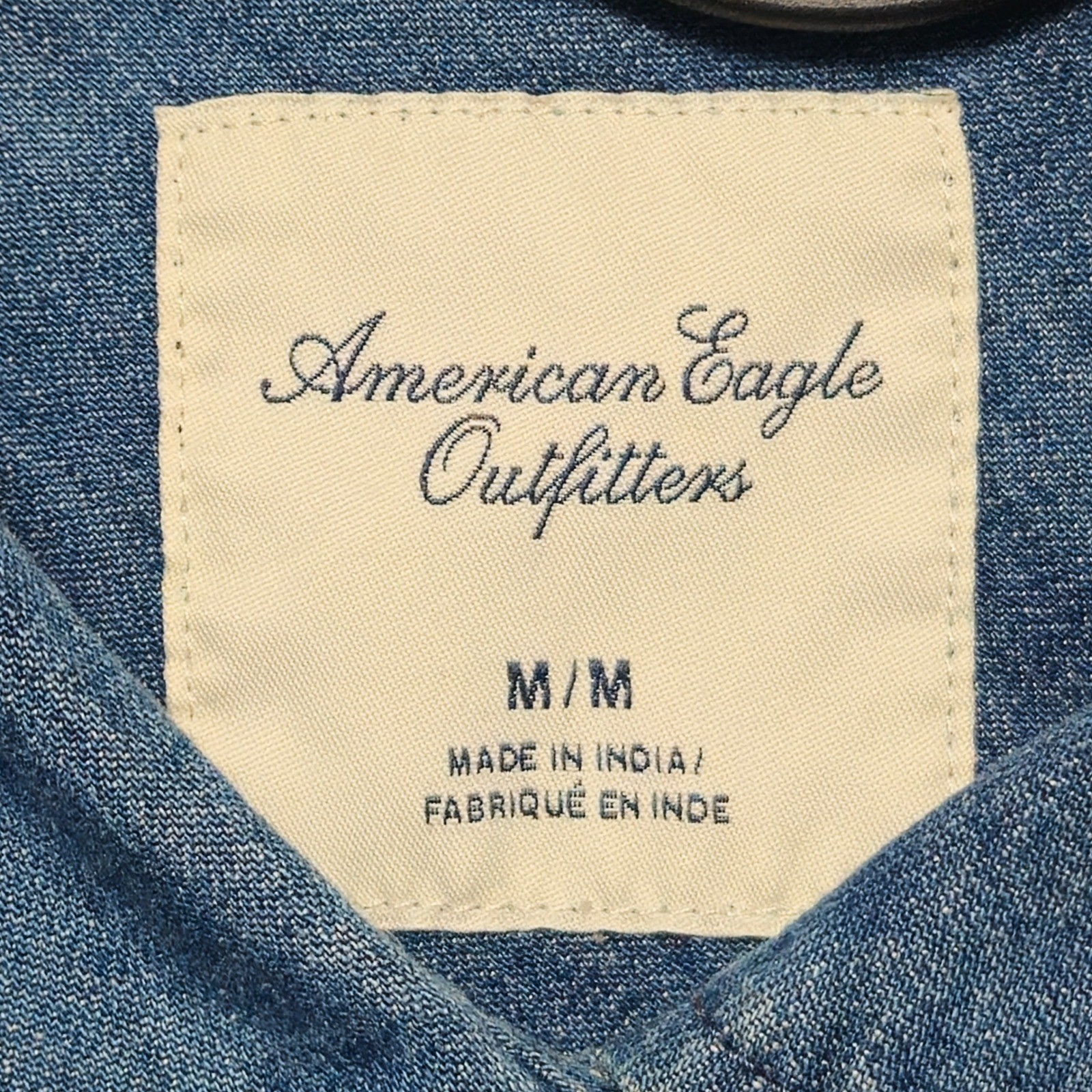 American Eagle AEO Blue Long Sleeve Denim Studded Button Shirt Womens Medium