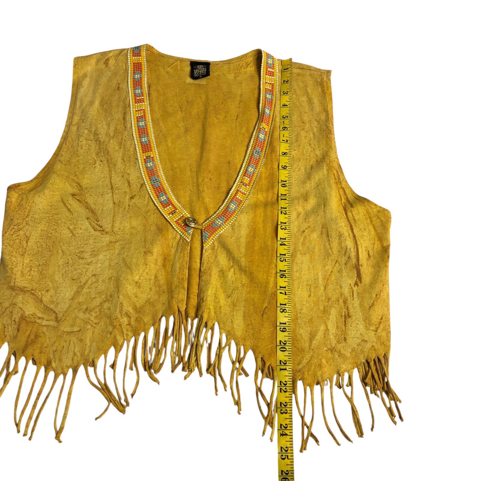 Vintage 90s Factory Artwear Vest Womens XL Mustard Fringe Southwestern Boho
