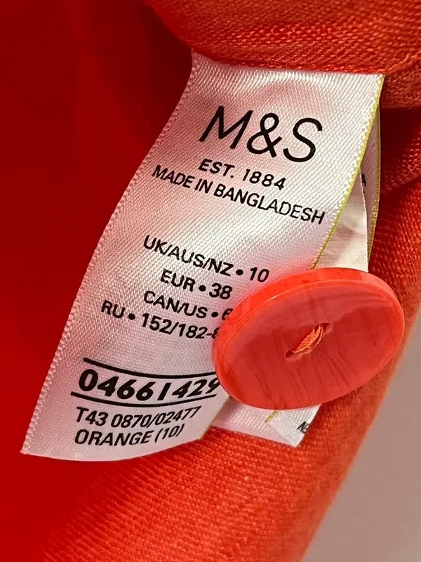 Marks and Spencer orange 100% linen blouse oversized uk 10