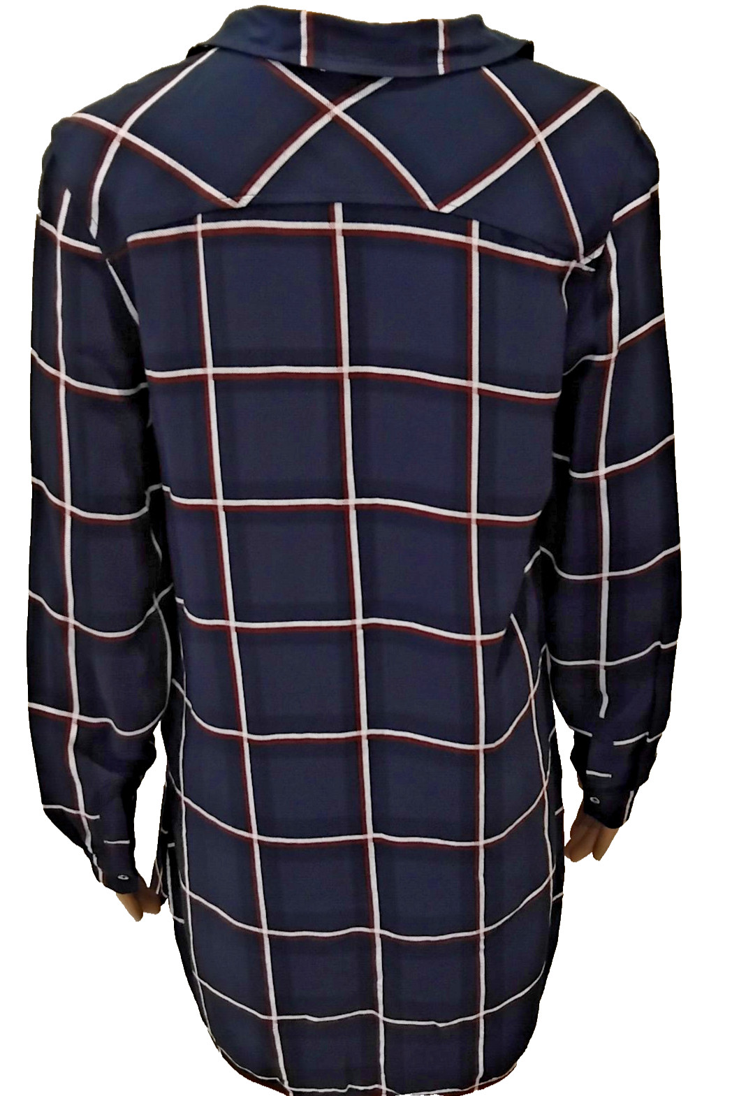 M&S Collection Collared long length Shirt Blouse Size 10 Navy Red White