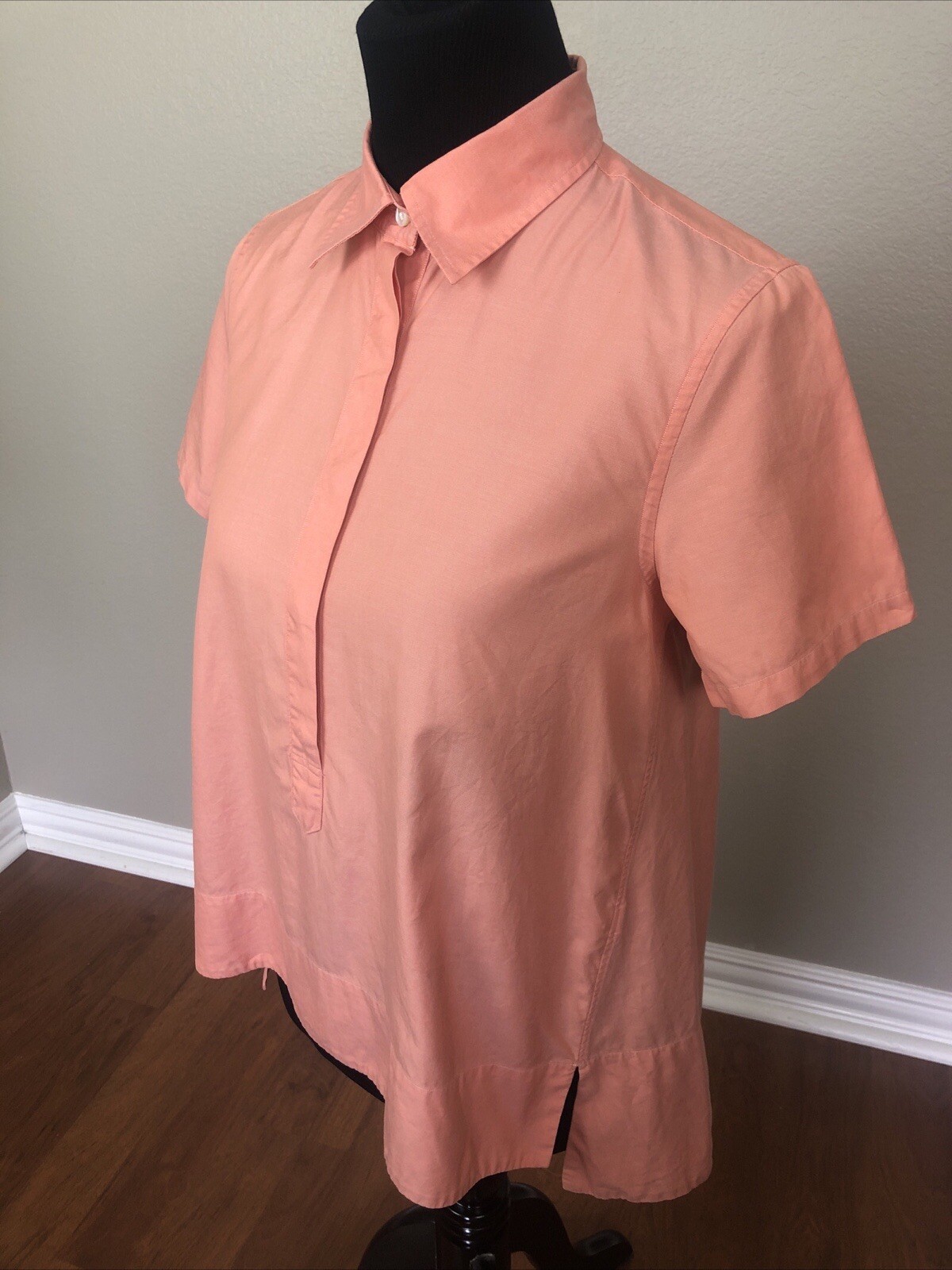 Ann Mashburn Sz M 38 100% Cotton Poplin Collared Popover Top Blouse SS Coral EUC