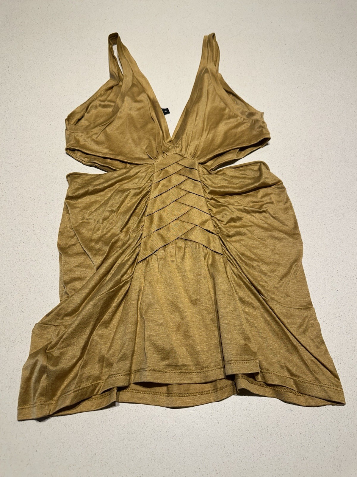 Authentic GUCCI Gold Ochre Cutout V-Neck Tank Top Size S Made In Italy 100% Cot