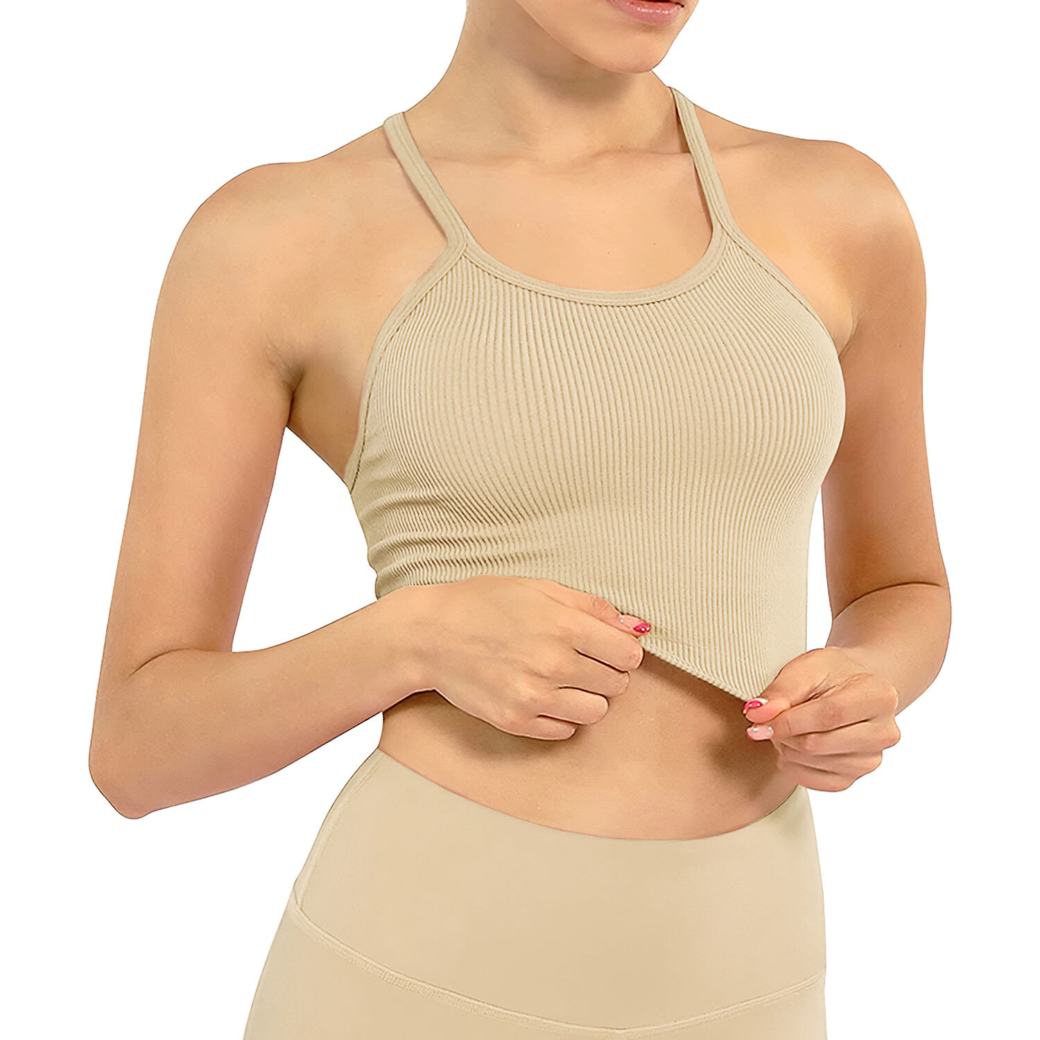 3 Pack Women Seamless Ribbed Knit Crop Tank Tops Workout Yoga Sleep Sports Bra