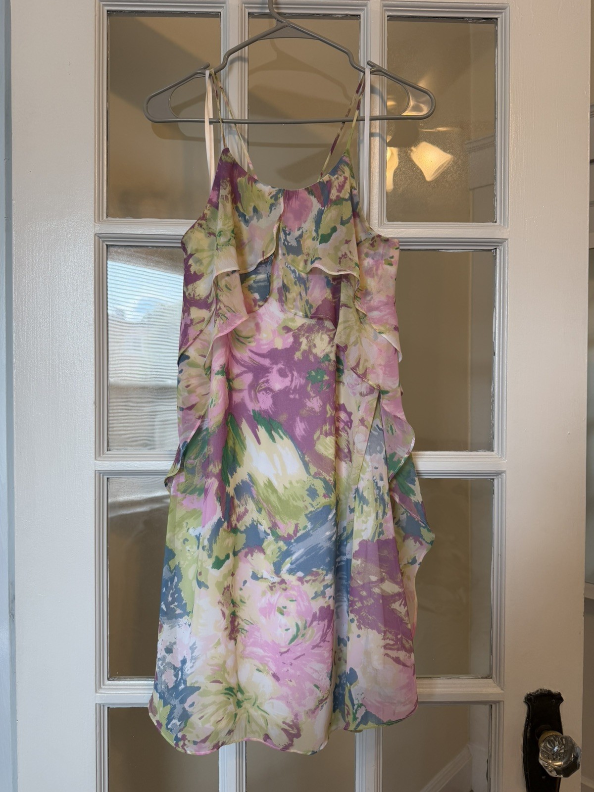 BCBG Max Azria Chiffon dress Spaghetti Straps Watercolors SZ M