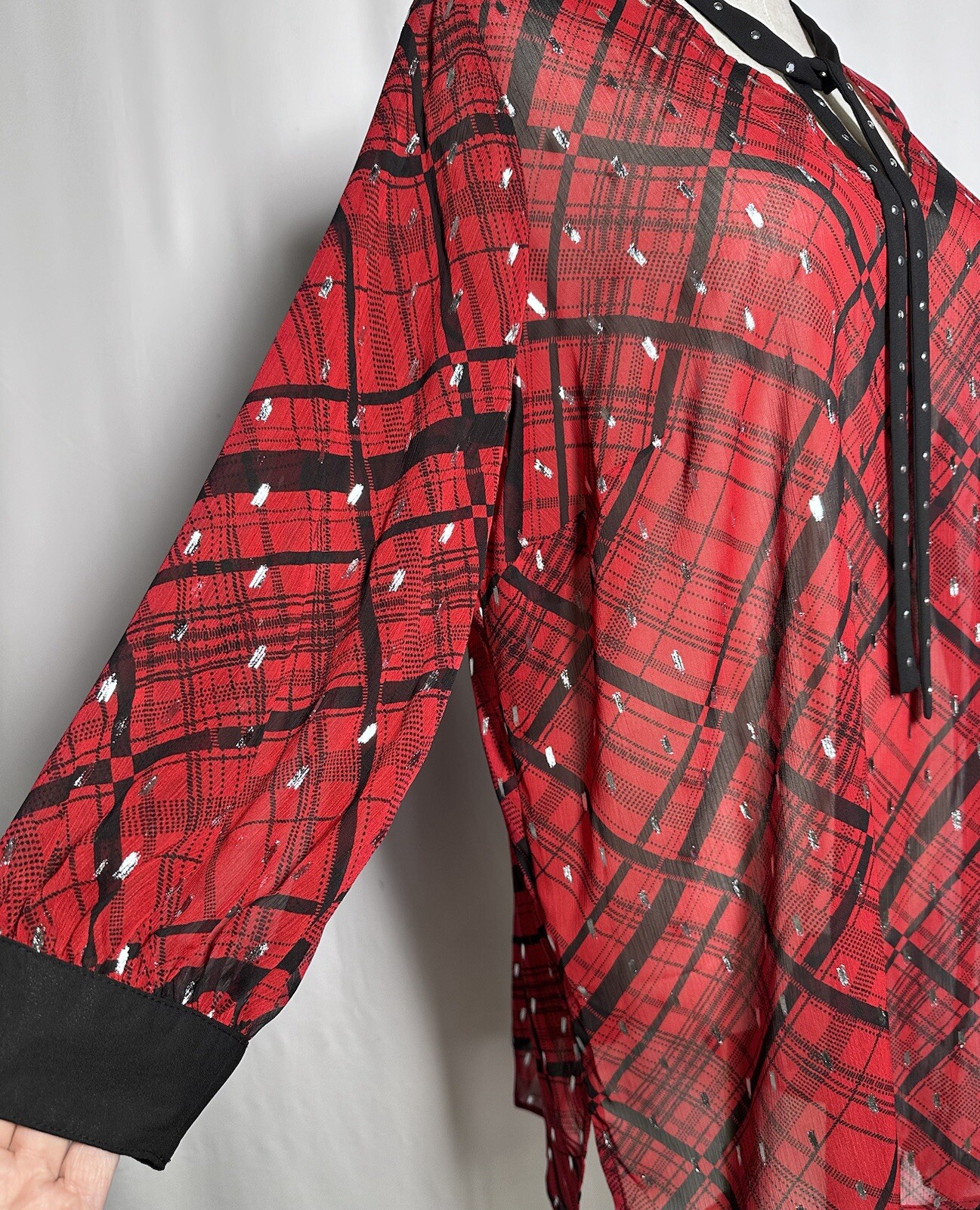 Slim Factor Investments Tunic Top Shirt Blouse Large Chiffon 3/4 Sleeve Red $69