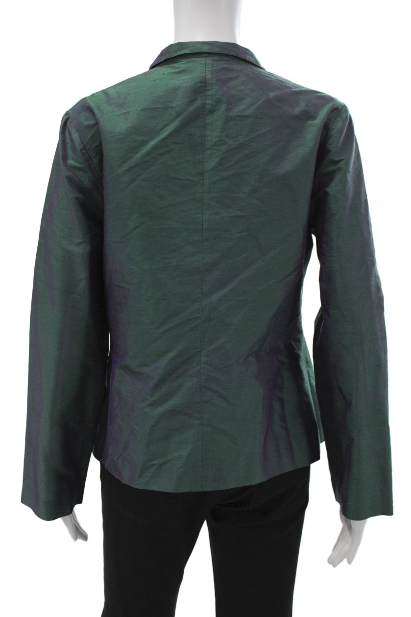 Harari Unisex 100% Silk Collared Long Sleeve Blazer Green Tie Size M