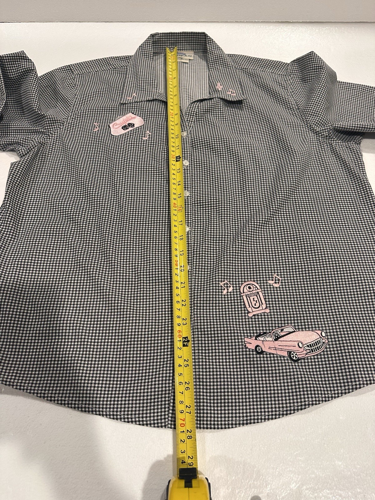 Las Olas Womens XL Black White Gingham Shirt. 50’s, Sock Hop,Retro, poodle