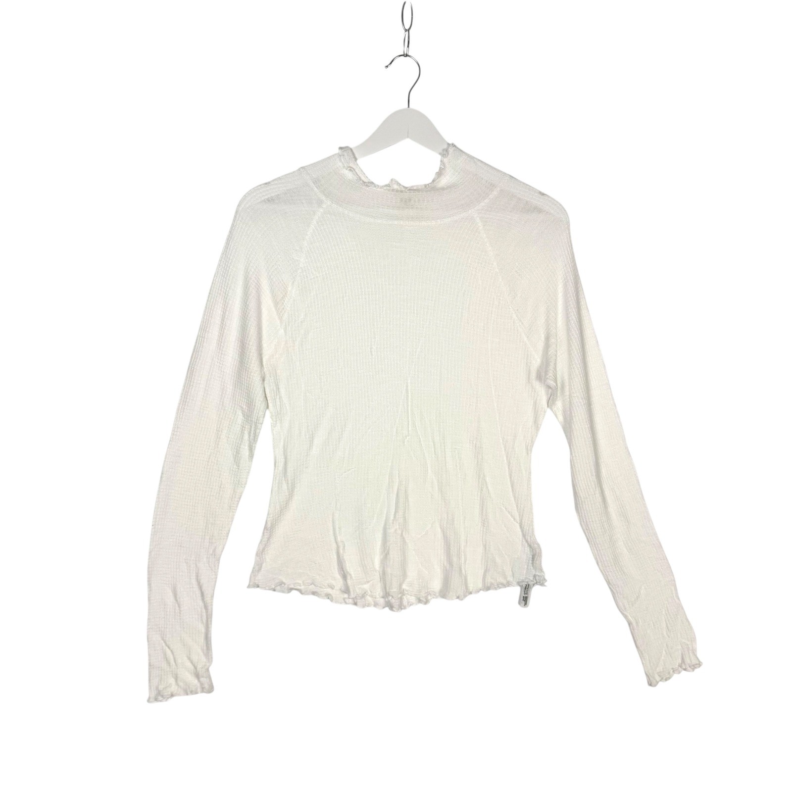 Intimately Free People Thermal Top L White Waffle Knit Lettuce Trim Balletcore
