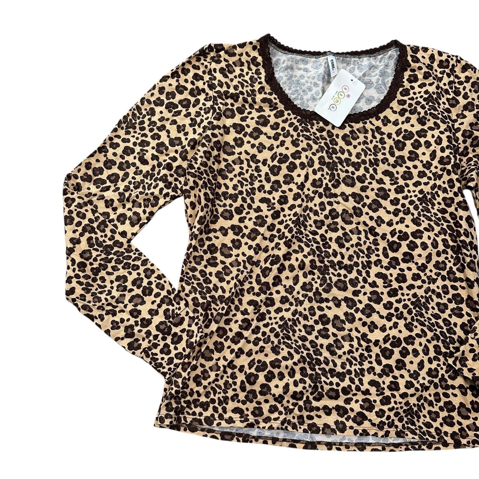Esme Studios Inc Boutique Leopard Print Long Sleeve T-Shirt Medium Sparkle