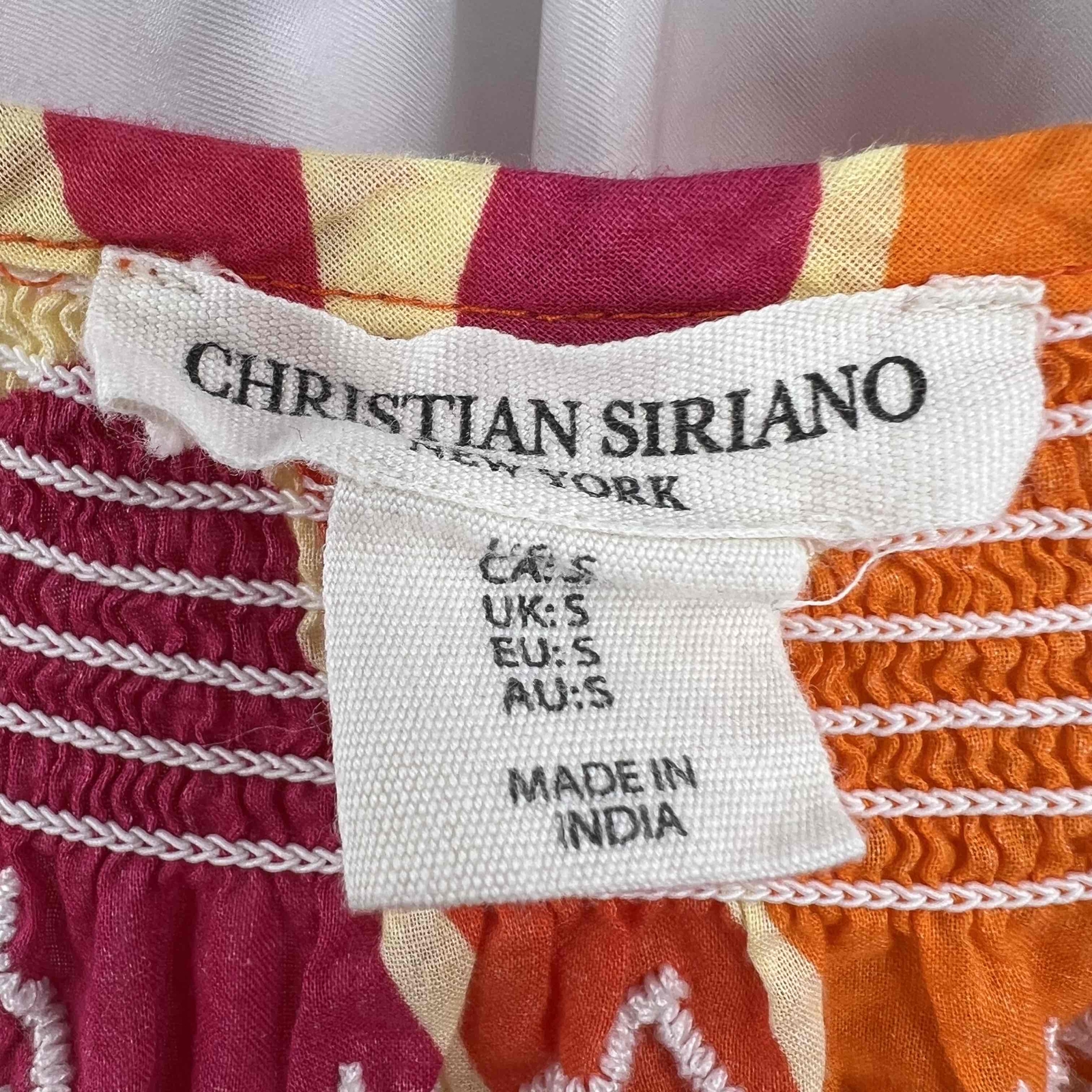 Christian Siriano NY Multicolor Embroidered Peasant Blouse Lightweight Small