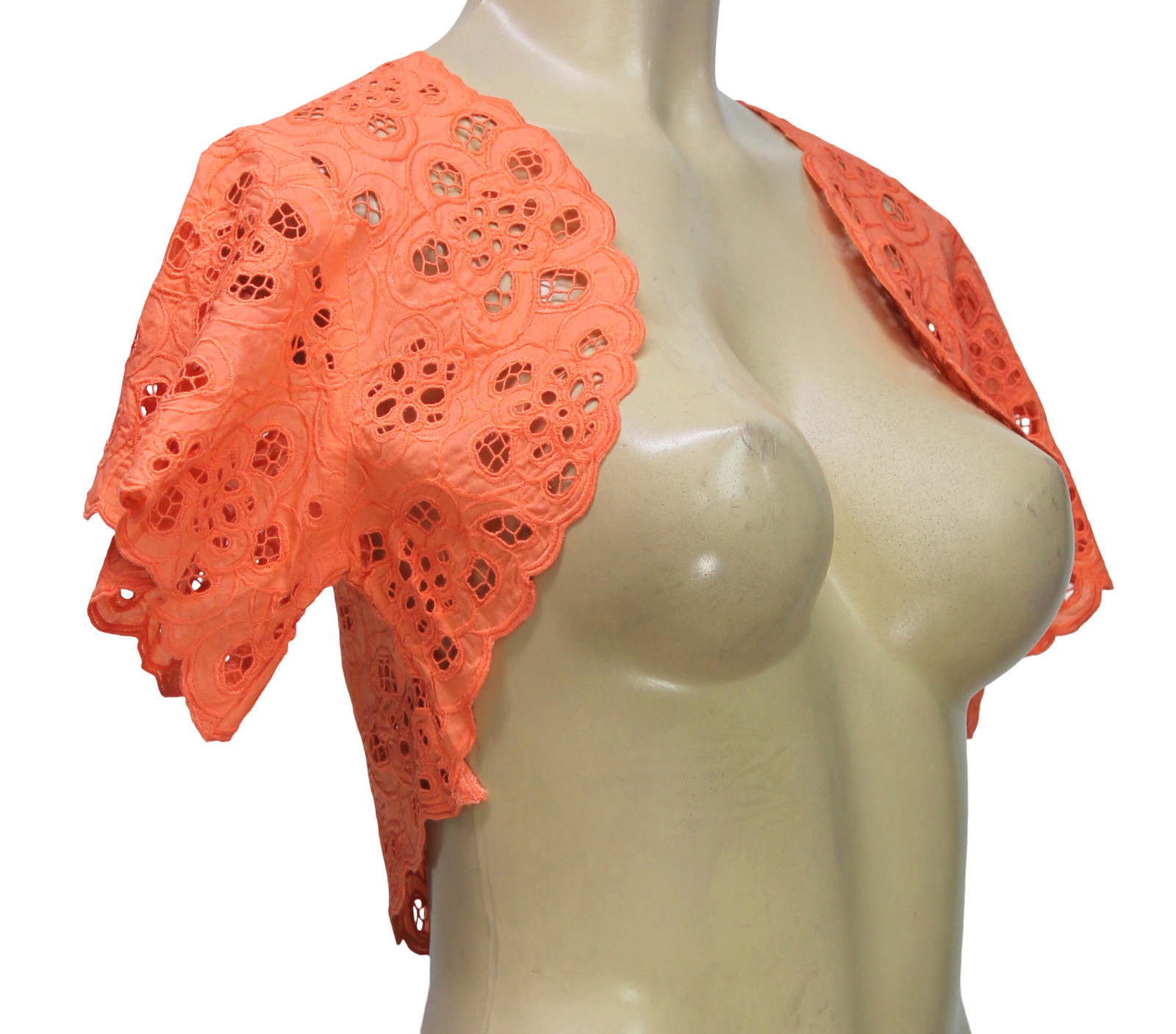 Hibis Lace Works Eyelet Cropped Top Shrug Embroidered Passion Fruit Size M