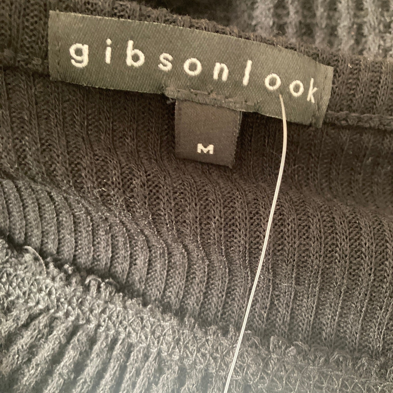 Gibsonlook Sweater Womens Medium Black Mixed Rib Waffle Knit Henley New