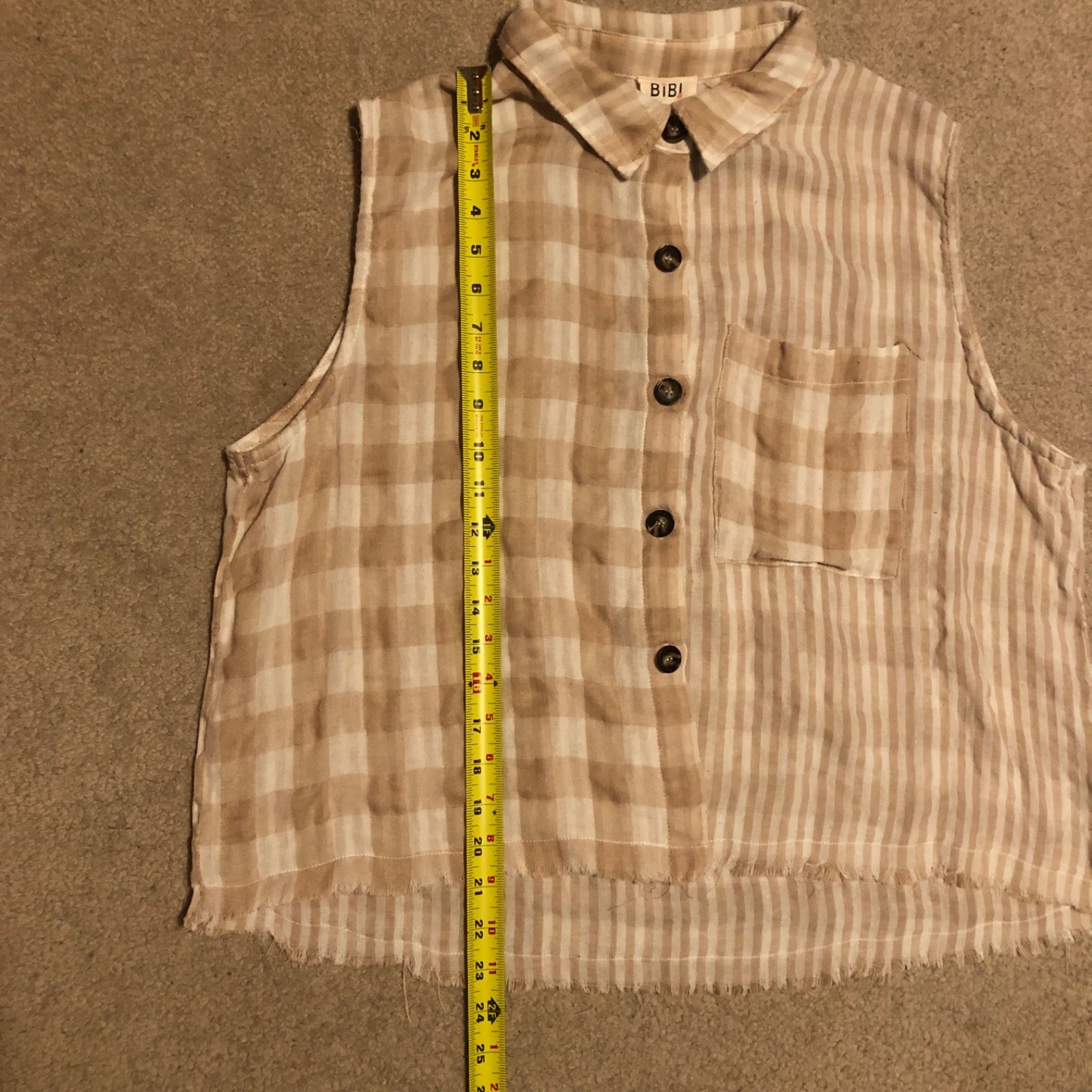 Bibi Plaid Sleeveless 100% Cotton Button Up Shirt Women’s Size XL Beach Boho