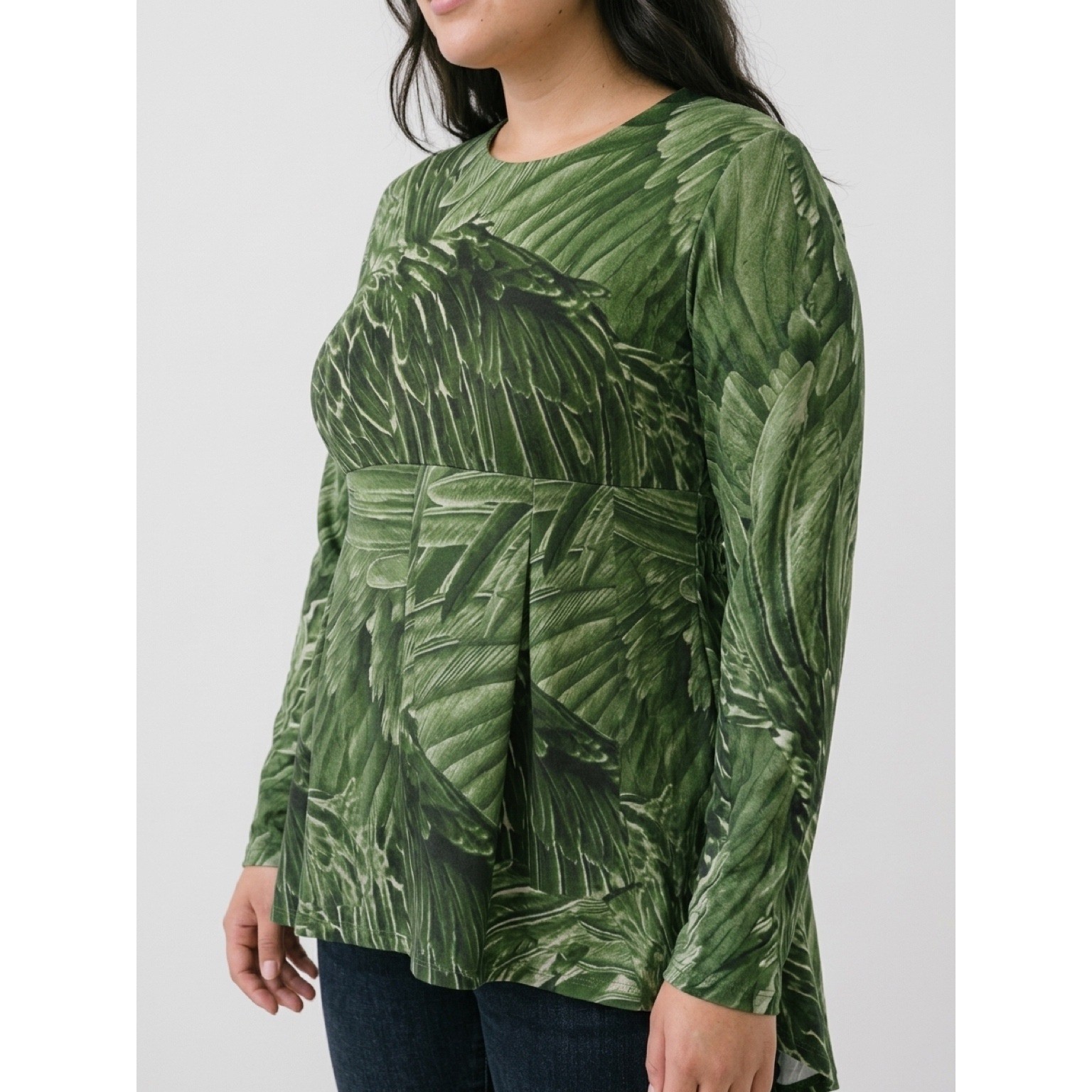 Womens Melissa McCarthy Seven7 Green Print Tunic Top Long Sleeve High Low Hem XL