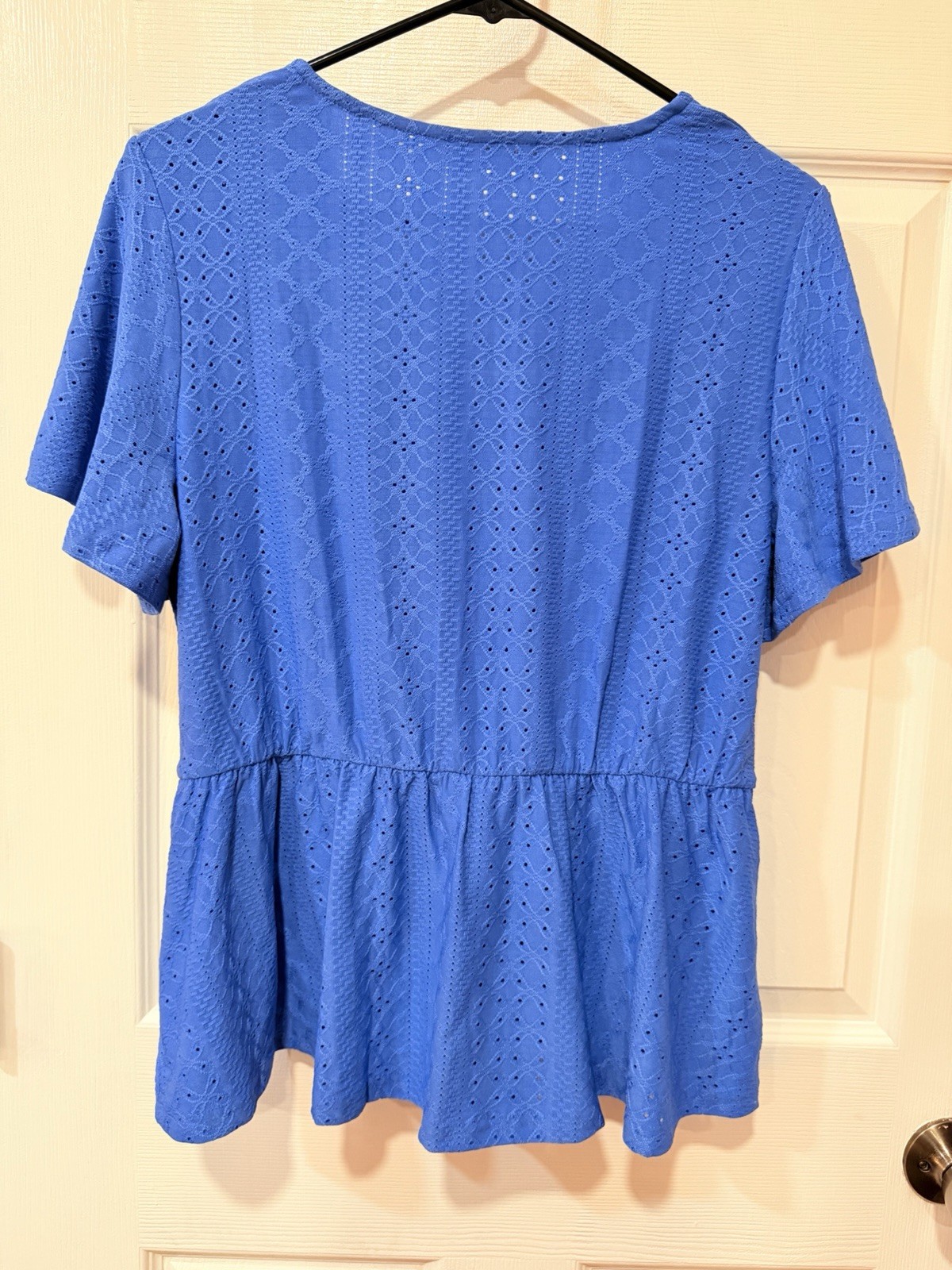 Grace Karin Women’s Maternity L Blue Eyelet Lace V-Neck Short Sleeve Blouse