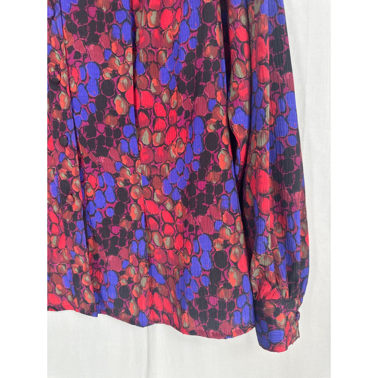 70s Vintage Top Womens Medium Red Button Retro Colorful Long Sleeve Boho